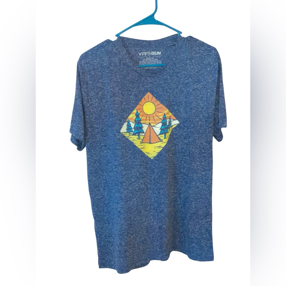 Fifth Sun Heathered Blue Tee L Large Camping Shirt Polyester blend